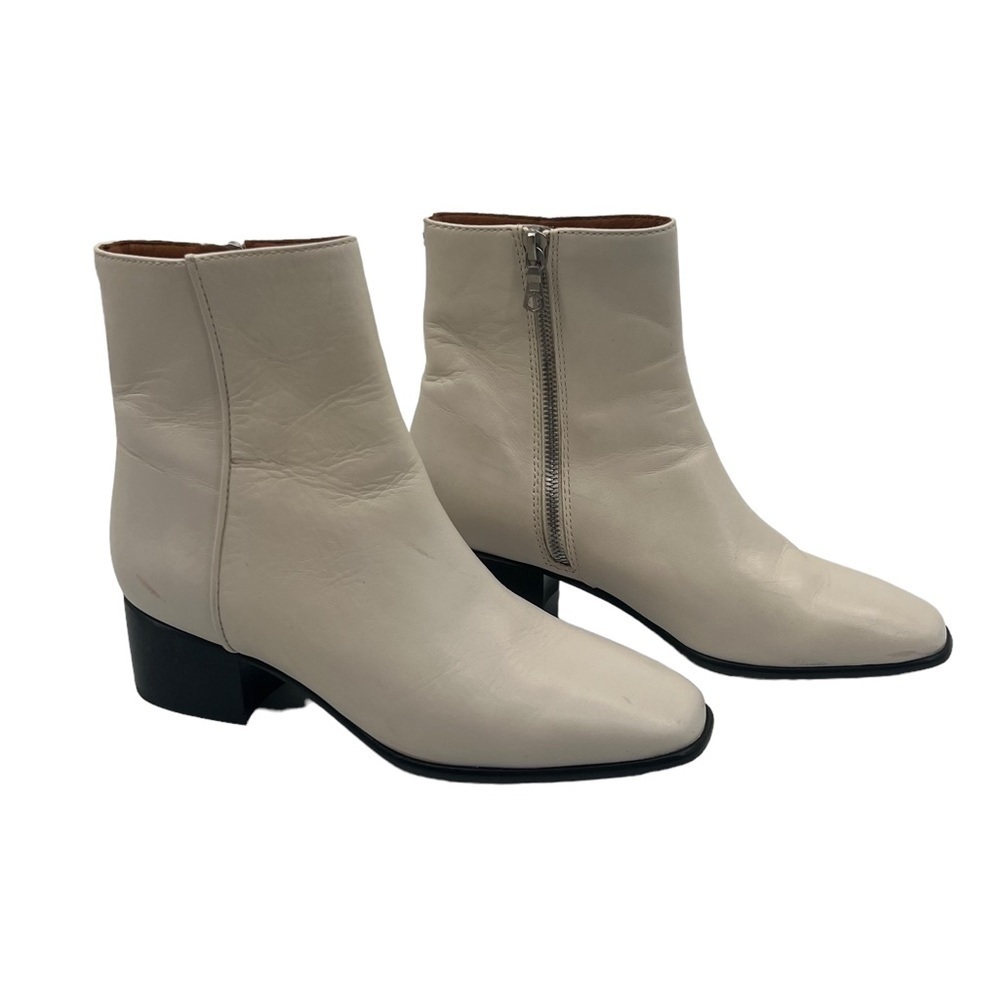 rag & bone Cream Zip Up Square Toe Ankle Block Heel Boots Size 37 Women's